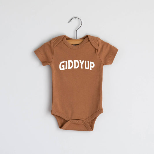 Giddyup Camel Colored Long Sleeve Onesie Organic Soft Cotton for Baby Toddler