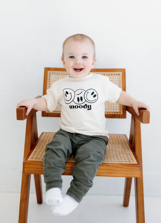 Moody Graphic Toddler Baby Tee Neutral Black and White Stylish Soft Clothing