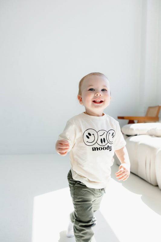 Moody Graphic Toddler Baby Tee Neutral Black and White Stylish Soft Clothing
