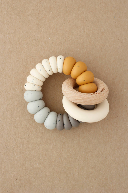 Silicone Wooden Natural Organic Safe Teether for Baby / Toddler White Yellow Blue Pastel