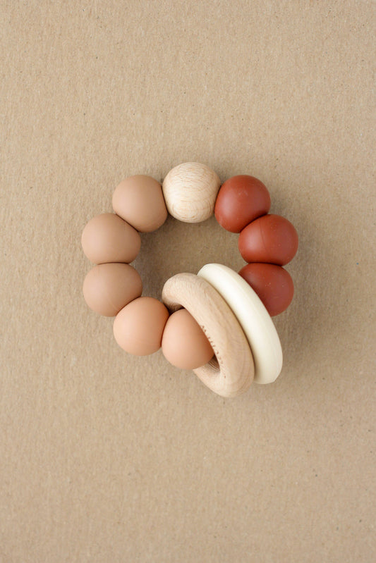 Silicone Wooden Natural Organic Safe Teether for Baby / Toddler in Red