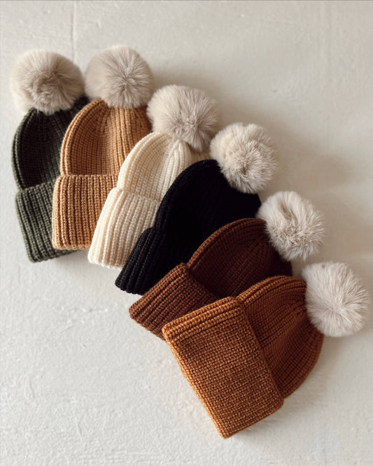 Rib Knit Fur Pom Hat, Wilderness