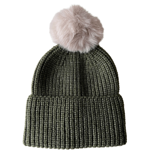 Rib Knit Fur Pom Hat, Wilderness